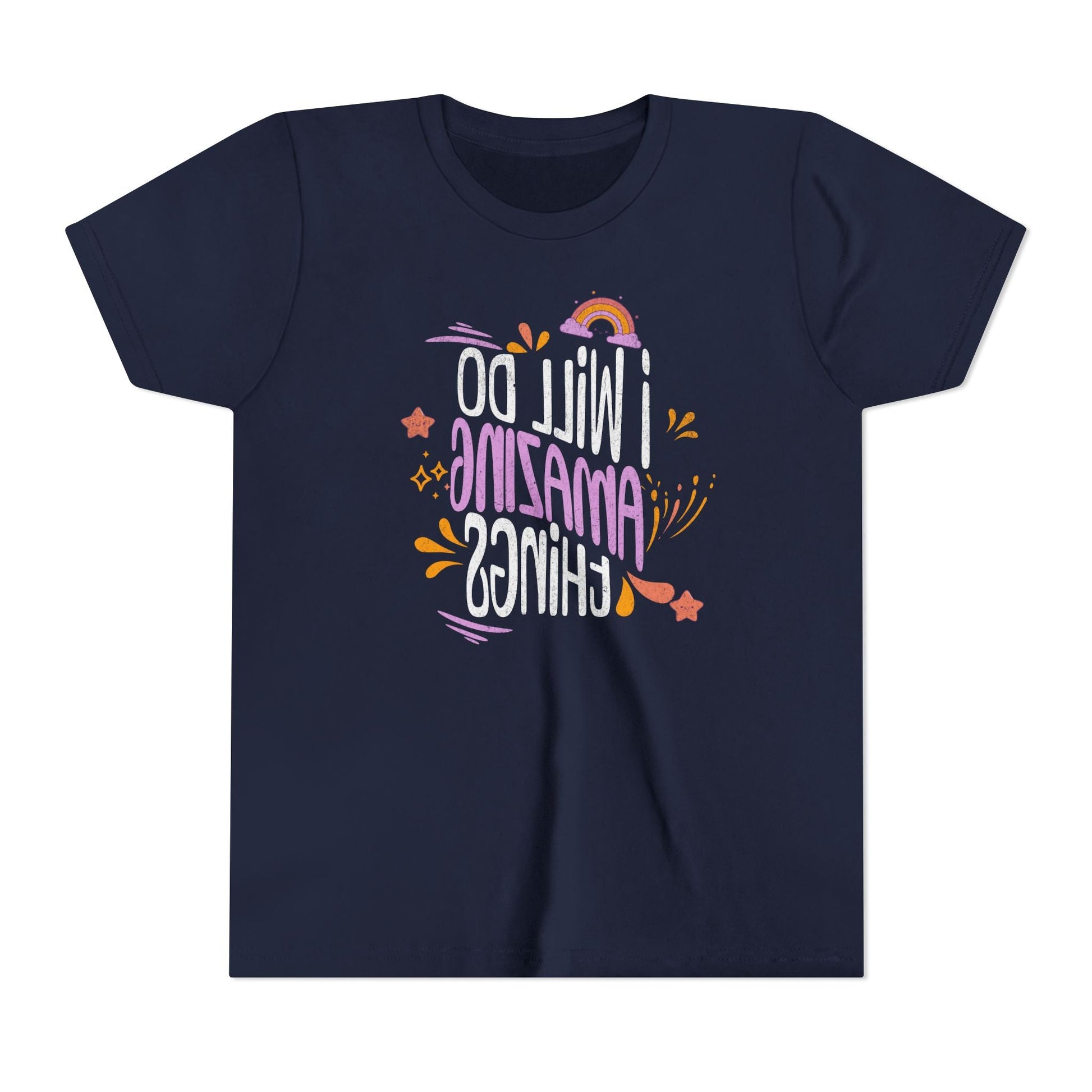 Youth Mirror Letter T-shirt- I will do Amazing Things - Positive Vibes Printify Kids clothes Nordic Seoul Designs LLC