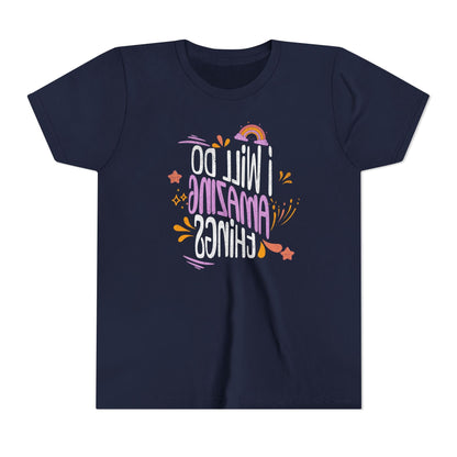 Youth Mirror Letter T-shirt- I will do Amazing Things - Positive Vibes Printify Kids clothes Nordic Seoul Designs LLC