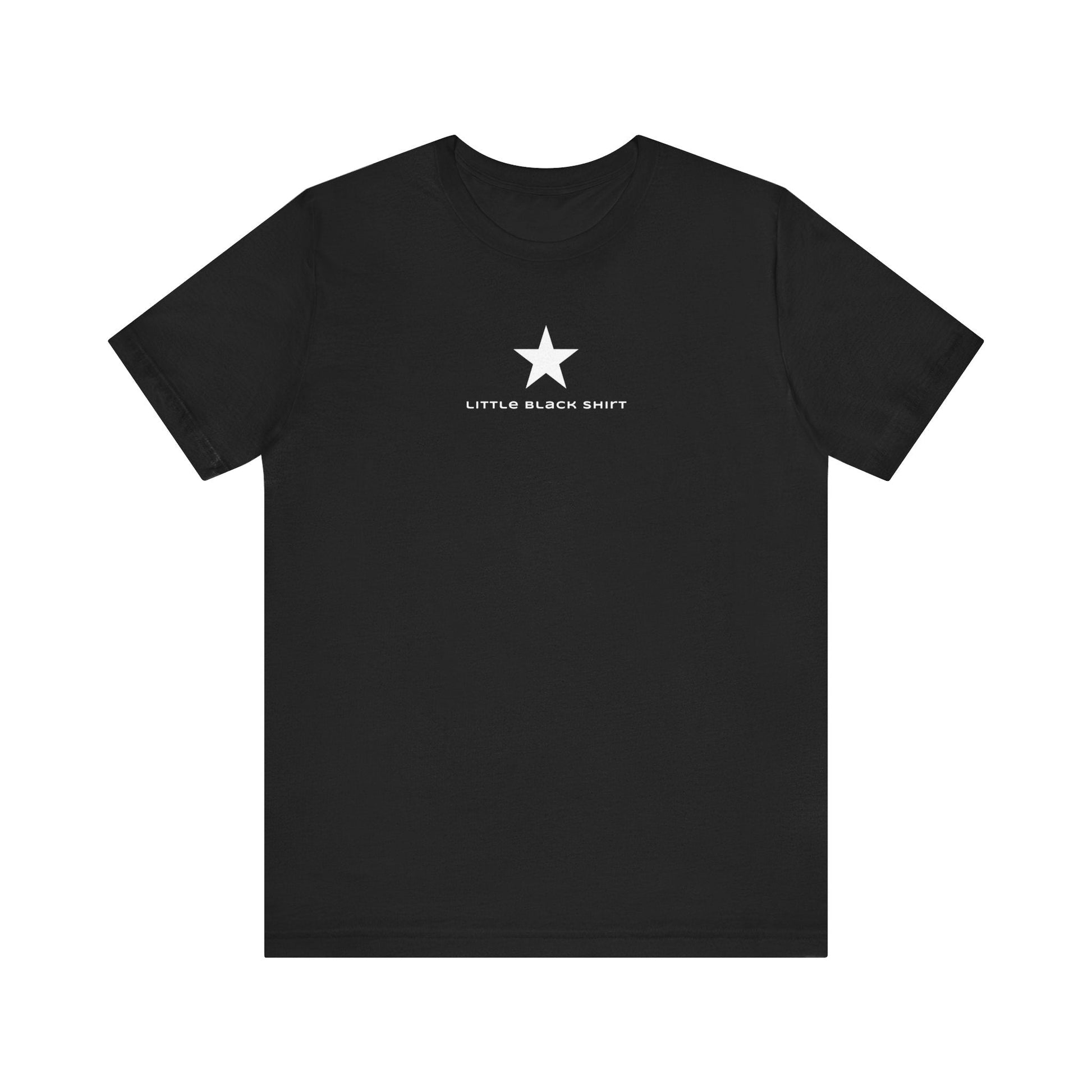 Classic Fit Little Black T-shirt, Star Graphic Women's Tee-Large is 30 inches long Printify T-Shirt Nordic Seoul Designs LLC